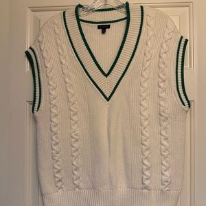 Talbots White and Green V-Neck Sweater Vest